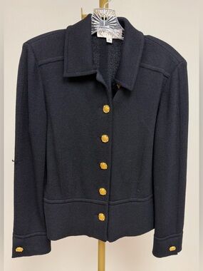 St. John Black Knit Blazer with Gold Buttons Size 8